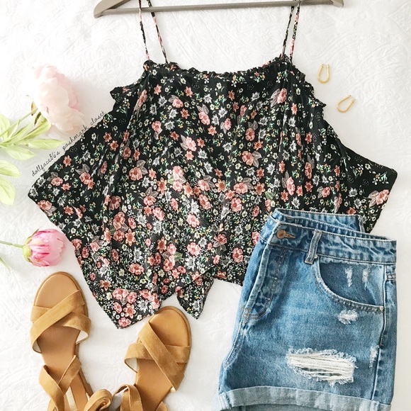 Topshop Tops - Topshop Handkerchief Dark Floral Tank Top